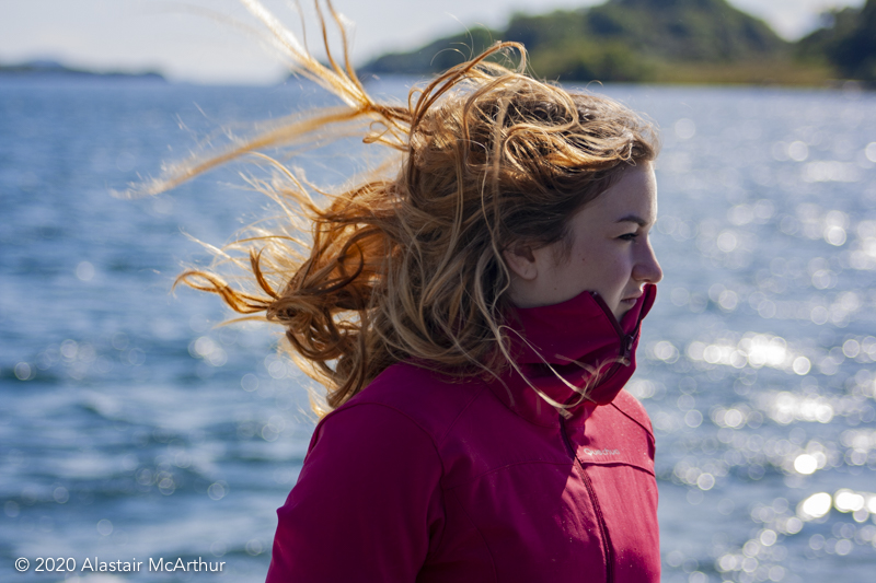 Wind in her hair. Loch Craignish, Argyll 2017.